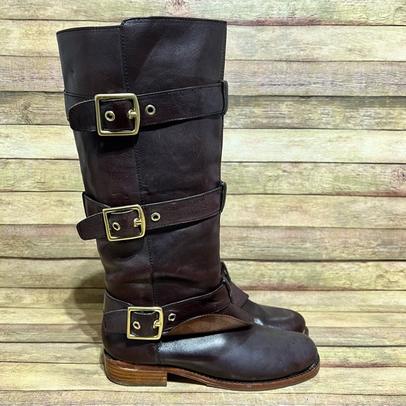 Coach Brown Leather Jordan Tripple Strap Boots - Picture 6 of 9